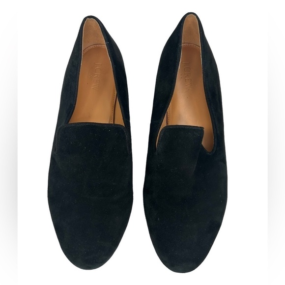 J. Crew women SZ 9.5 Black Suede Leather Slip On Ballet Flat Loafer Preppy Shoes - Picture 3 of 9